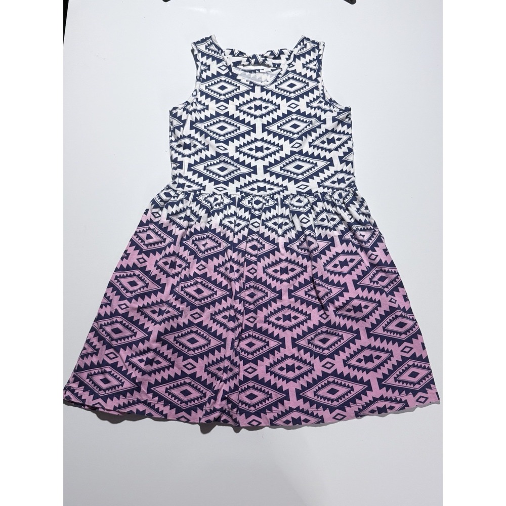 1989 Place Girls Tribal Geometric Navy Pink Ombre Sleeveless Dress L 10/12